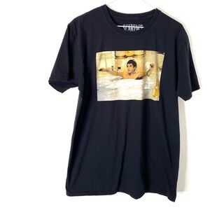 Scarface Black Graphic Crew Neck Tee Al Pacino Cigar Bath Movie Shirt
